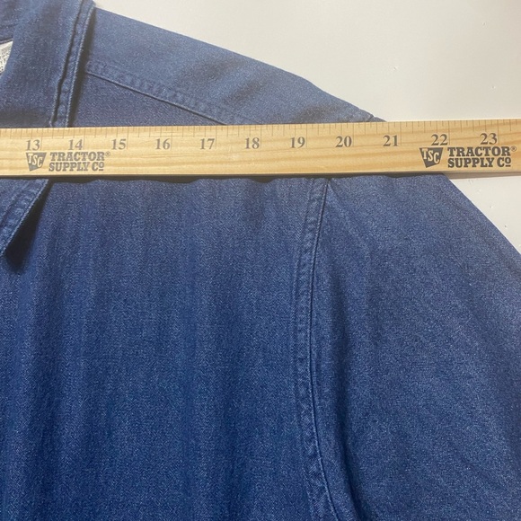 Blouse Plus Size 22-24 Blue Gradient Cotton Short Sleeve Button Collar Pocket - Picture 5 of 8